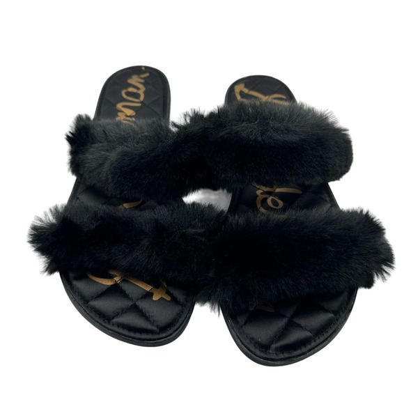 Sam Edelman Griselda Sandal Womens Size‎ 8 Black Faux Fur Slide Slip On - Picture 1 of 13